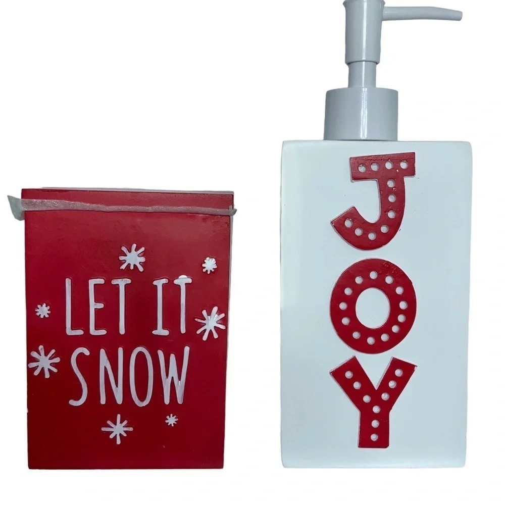 Wondershop Bath Christmas Accessory Set Soap Dispenser and Canister 2 Piece Set